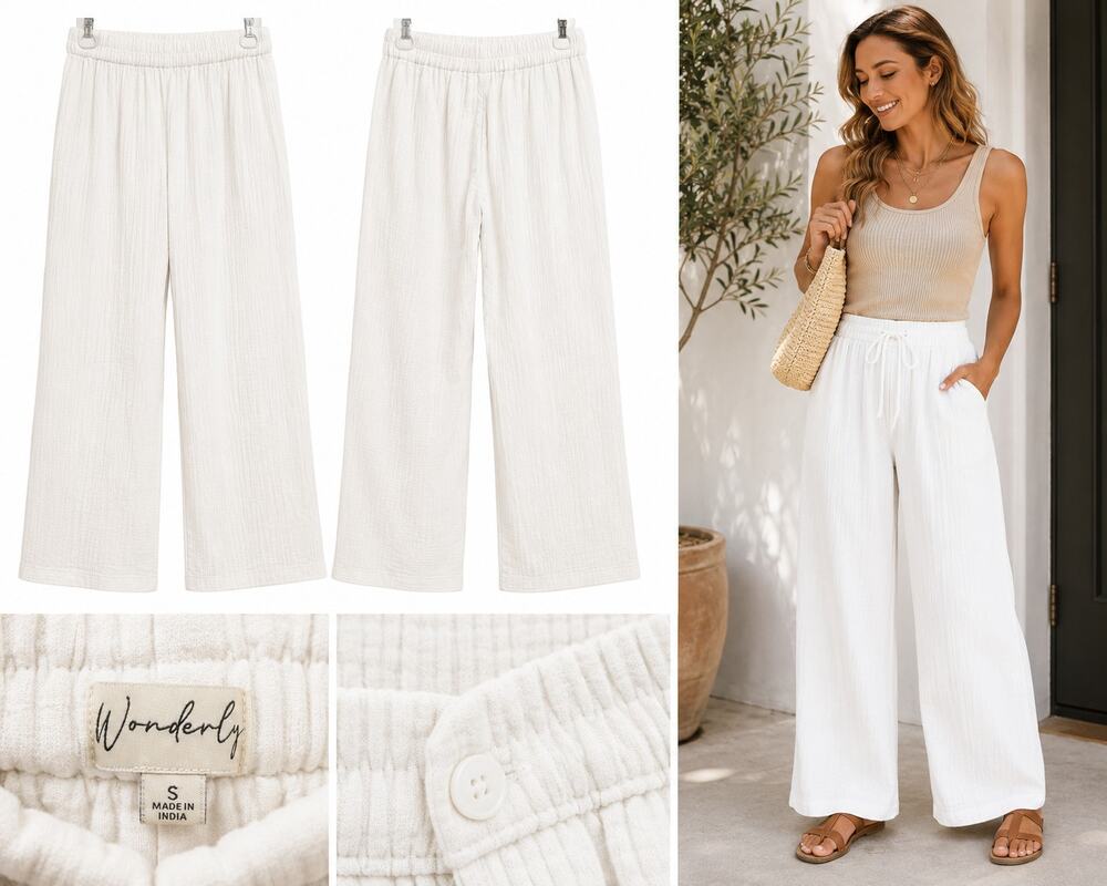 Wonderly Women's White Gauze Wide Leg Pants – Size Small